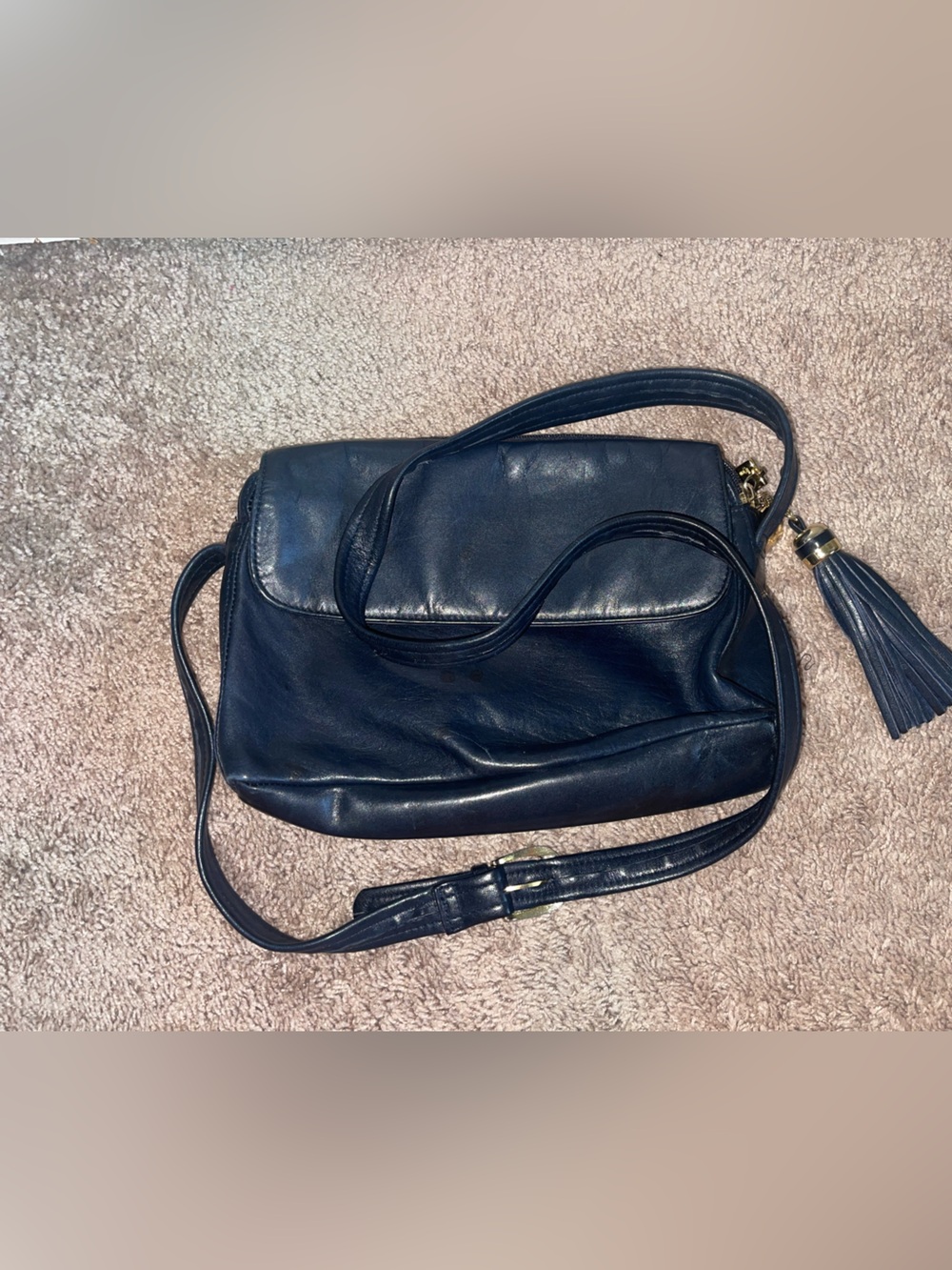 Tignanello Navy Leather Crossbody with Tassel